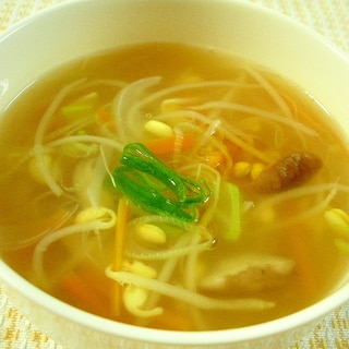 豆もやしと人参と長ねぎの中華風スープ